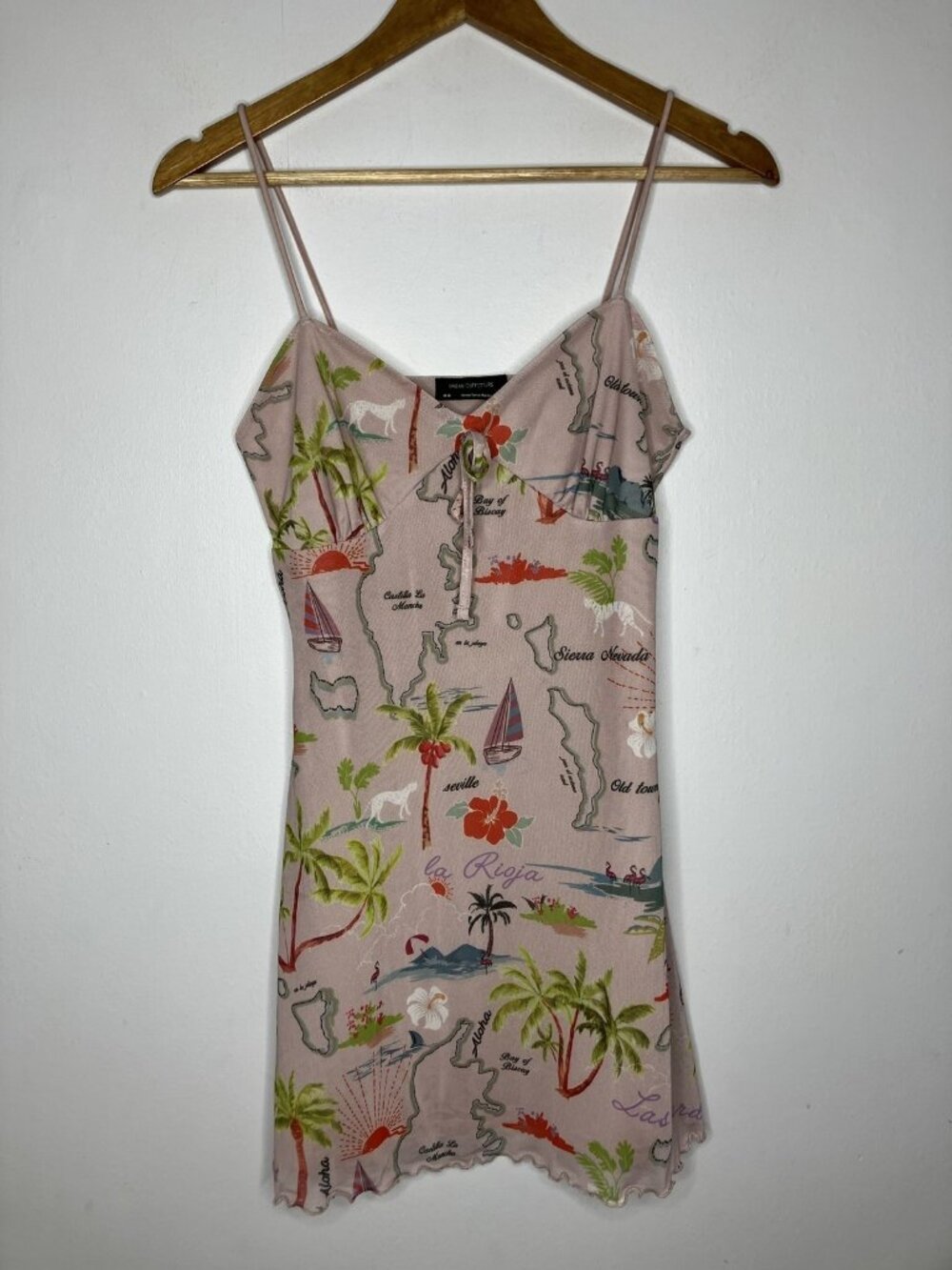 Urban Outfitters Women's Pink Tropical Map Print Mesh Cami Mini Dress Medium